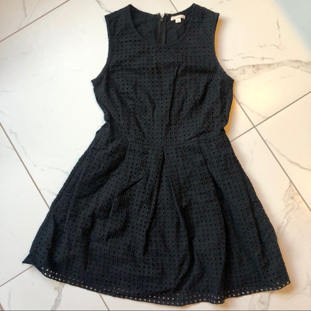 GAP Black Eyelet Fit Flare Cotton Petite Dress